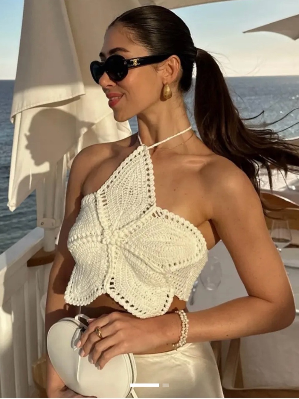 Meshki Bailey Floral Crochet Halter Top